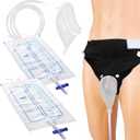 Wearable Urine Collector System with Dual Capacity Collection Bags (1000ml & 2000ml), Silicone Catching Capsule with 1.2M Flexible Catheter, Comfortable Cotton Pants for Elderly Men Black