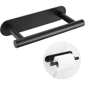 Self Adhesive Matte Black Toilet Paper Holder, SUS304 Stainless Steel Toilet Roll Holder, Double Base Paper Towel Holder Wall Mount No Drilling for Bathroom, Kitchen, Washroom
