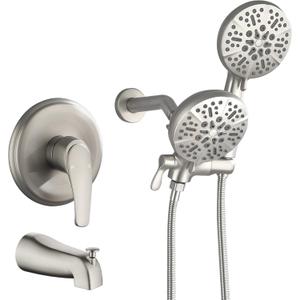 Shower Tub Kit Dual Shower System with Tub Spout Tub and Shower Faucet Set Complete Dual Shower Head and Handheld Combo Set Tub and Shower Trim Kit Brushed Nickel (Brushed Nickel)