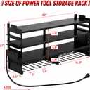 Large Power Tool Organizer Wall Mount with Charging Station, 49.5"D x 10"W x 4"H