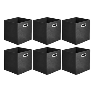 Black Fabric Cubby Storage Bins,11x11 Inches ,Cube Organizer Bin Foldable Storage Boxes with Dual Handles Fabric Organizer Box and collapsible Storage basket,Set of 6,Black