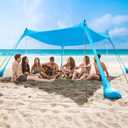 Beach Tent Sun Shelter - UPF50+ Pop Up Beach Canopy with Sandbags & Sand Shovel & Windproof Poles, Portable Sun Shade for Beach, Camping, Picnics, Backyard, Size: 10 x 10 FT 4 Pole