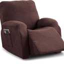 Recliner Chair Covers,4-Piece Stretch Geometric Strokes Jacquard Reclining Chair Slipcovers,Furniture Protector with Side Pocket,Soft Breathable Couch Cover Pet-Friendly,1 Seater Chocolate