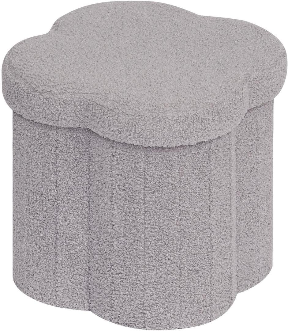 B FSOBEIIALEO Storage Ottoman Cube, Flowers Shaped Ottomans with Storage Foot Stool Footrest, Boucle Ottoman Seat for Dorm Room, Faux Teddy Fur, Grey 15"x15"x15"
