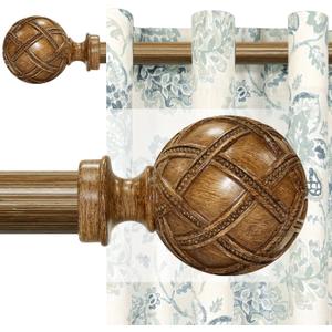 Wood Curtain Rods for windows 84 to 120 Inch(7-10ft): 1 Inch Adjustable Heavy Duty Curtain Rod,Netted Wood Grain Window Curtains Rods for Farmhouse,Living room, bedroom, kitchen, etc. Size:36-120"