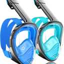QingSong Full Face Snorkel Mask for Adults, Snorkeling Gear with Camera Mount, 180 Degree Panoramic View Snorkel Set Anti-Fog Anti-Leak (Large-X-Large, 2 Pack -Blue+Green)
