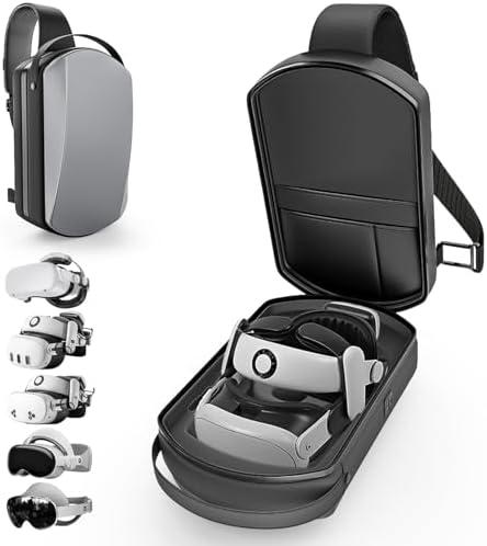 Carrying Case Sling Bag Compatible with Meta Quest 2,3,3S/Vision Pro & 2/Elite Strap/BOBOVR S3 PRO/Kiwi design Battery & ALL SIZE VR Headset Controller Accessories, Crossbody Shoulder Backpack (Grey)