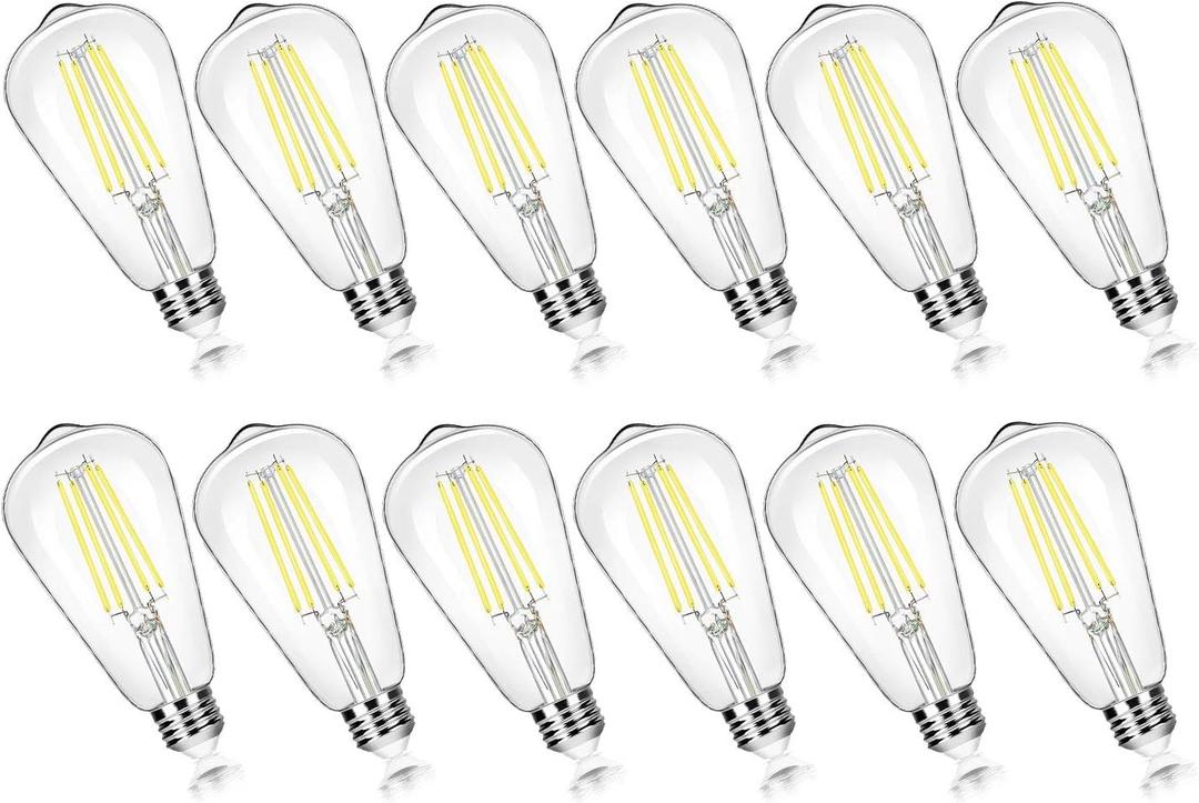 12-Pack Vintage 7W ST58 LED Edison Light Bulbs 60W Equivalent, 850Lumens, 5000K Daylight White, E26 Base LED Filament Bulbs, CRI90+, Antique Glass Style Great for Home, Bedroom, Office, Non-Dimmable