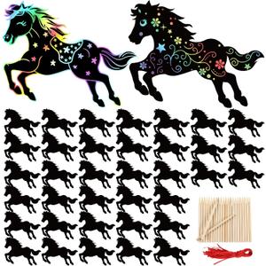 TecUnite 192 Pcs Chinese New Year 2026 Horse Crafts Scratch Art Paper Lunar New Year Horse Crafts Gifts Scratch Painting Gift DIY Hanging Ornaments Chinese Spring Festival Party Favors Home Decor