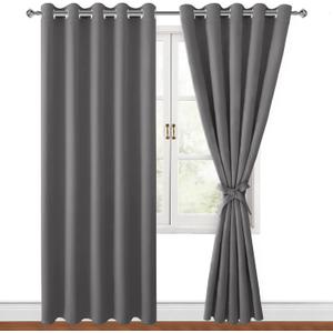 Hiasan Blackout Curtains for Bedroom, 60 x 84 Inches Long - Thermal Insulated & Light Blocking Window Curtains for Living Room, 2 Drape Panels Sewn with Tiebacks, Light Grey