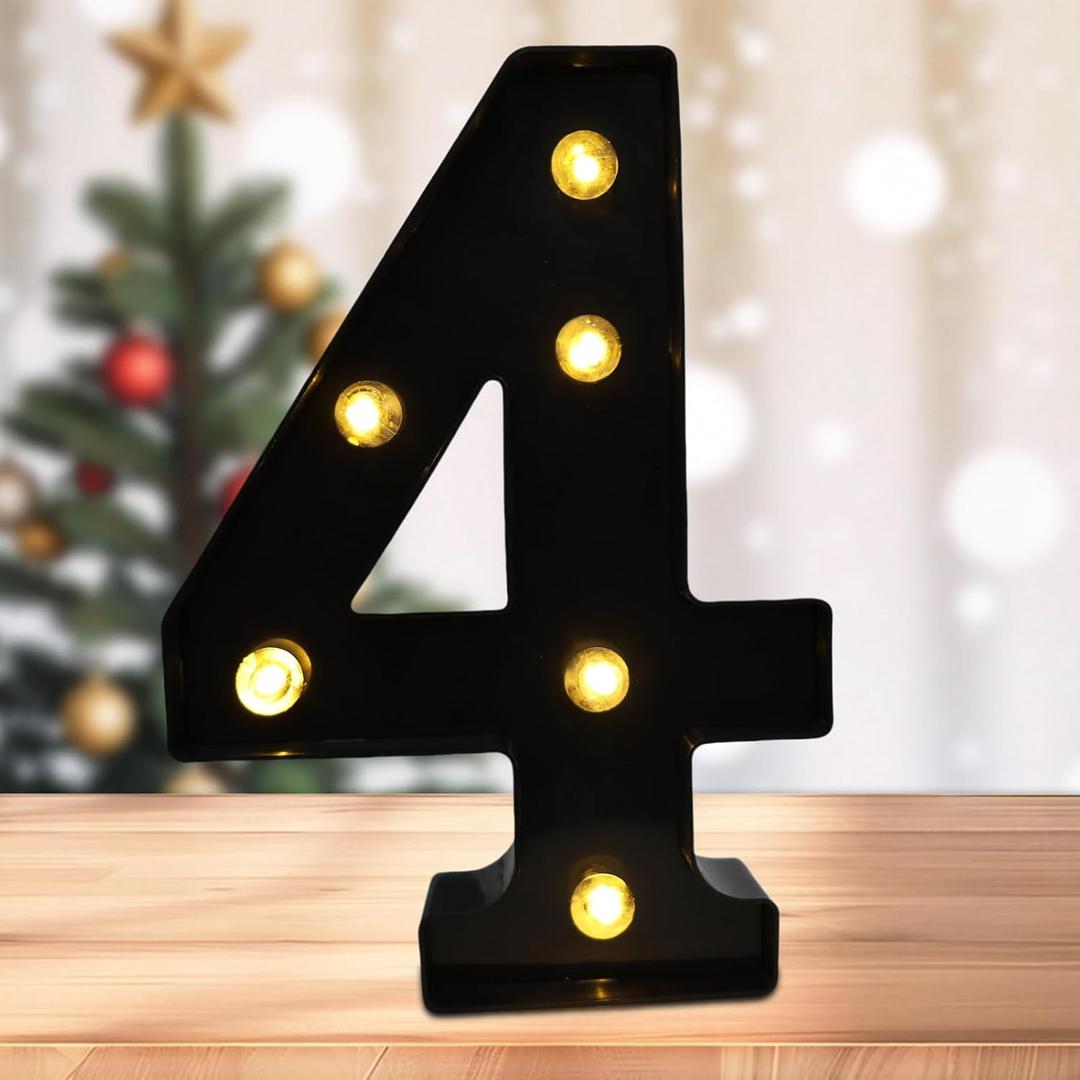 LED Marquee Numbers, Light Up Numbers for Party, Small Light Up Letters, Battery Powered Lighted Number for Birthday or Home Decor (Black, 4)