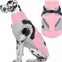 IECOii Large Dog Coat with Harness Built in,Reflective Waterproof Dog Coat for Giant Breeds - Zip Up Fleece Jacket for Dogs,Great Dane Winter Coats Warm Snowsuit for Cold Weather, Pink, 4XL 