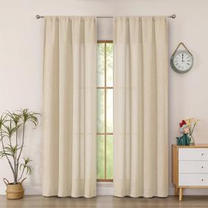 Simplebrand Natural Faux Linen Textured Semi Sheer Curtains 72 Inches Long 2 Panels Set, Light Filtering Privacy Farmhouse Curtains, Soft Window Drapes Rod Pocket Top for French Door, 40W x 72L