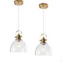Gold Pendant Lights Kitchen Island 2 Pack, 7.5 inch Farmhouse Glass Pendant Lights, Vintage Gold Glass Pendant Light, Island Pendant Lights for Dining Rooms, Living Room, Bar