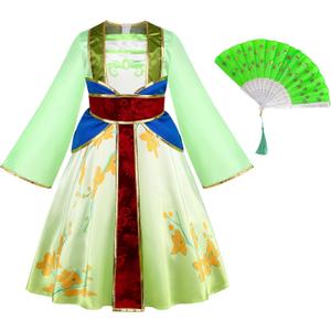 Mulan Costume Dress for Girl,Kid Halloween Princess Dress,Girl Movie Character Costume (110, Green)