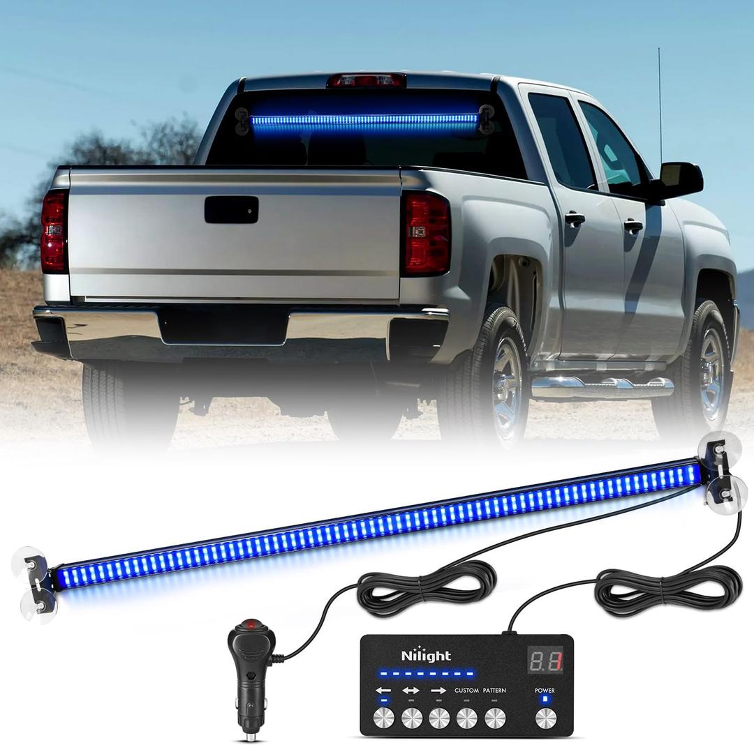 Nilight 144LED Traffic Advisor Strobe Light Bar with Controller Blue Emergency Warning Lights Hazard Interior Front/Rear Windshield Flashing for Cars Plow Trucks Construction Vehicles