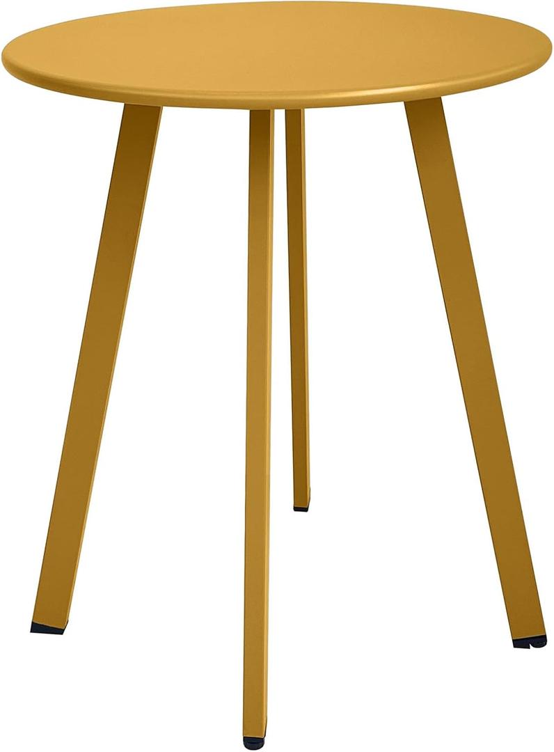 Meluvici Outdoor Side Table - Weather Resistant Patio Small Round Metal Steel Side Table, Waterproof End Table for Garden, Balcony, Yard - Yellow