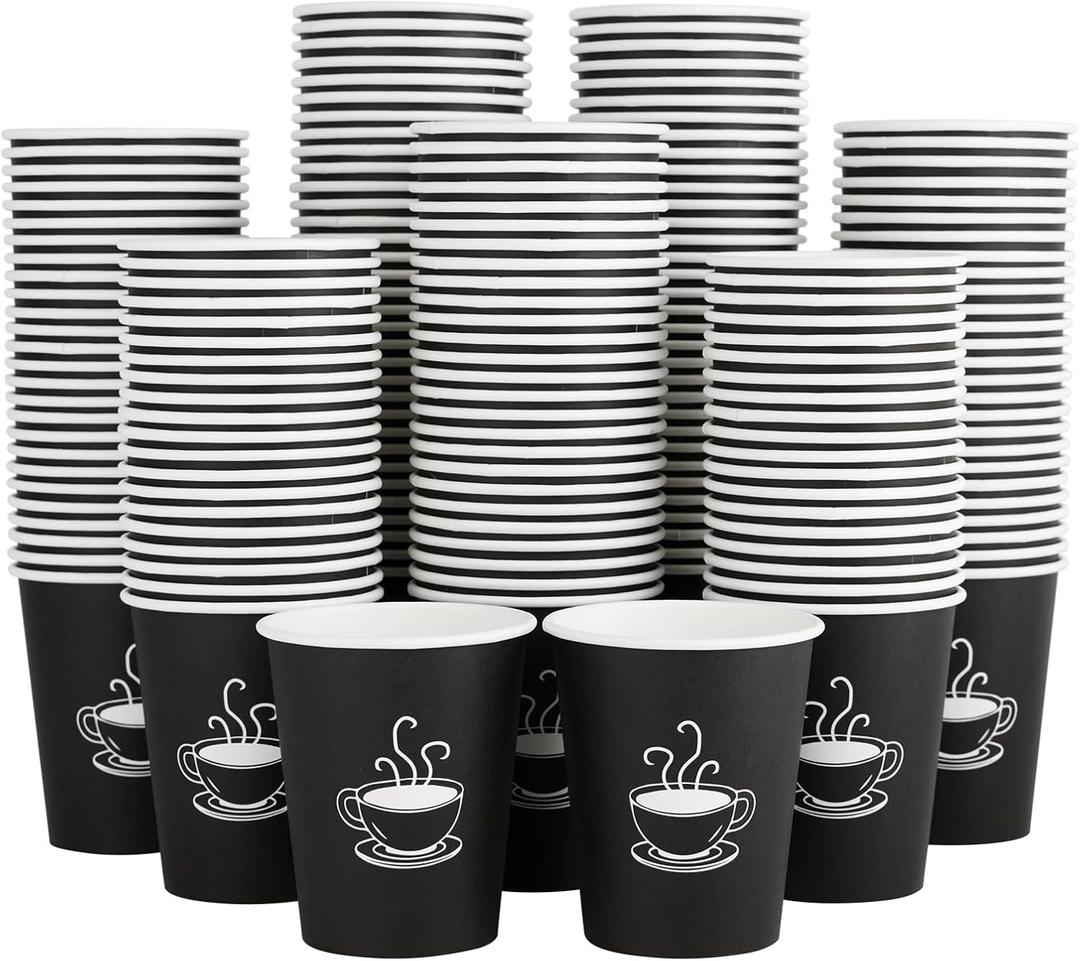 TV TOPVALUE 360 Pack 8 oz Paper Coffee Cups, Disposable Black Paper Cups for Hot Beverage, Drinking Water, Used for Cafes, Offices and Events