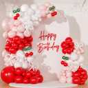 CROSSFINGERS Cherry Red Balloon Garland Arch Kit, Bow Pastel Pink and White Birthday Balloons Garland for Cherry Themed Birthday Baby Shower Wedding Galentine's Bridal Shower Party Decorations