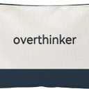 Funny Makeup Bag for Women - overthinker Relatable Quote Pouch - Minimalist Navy Blue Color Block Canvas Cosmetic Organizer - Unique Gift for Best Friend, Introverts & Mental Health Awareness