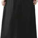 Women's Cotton Linen Midi Skirt Casual Elastic Waist Slit Hem Skirt Loose Vintage A-line Skirt with Pocket (Black, L)