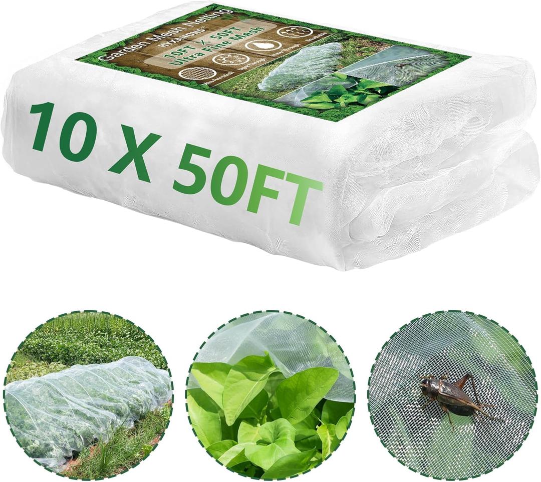 10 * 50FT Thicker Ultra Fine Garden Mesh Netting Pest Barrier, Plant Covers for Outdoor Patio Greenhouse Vegetables Fruit Flower Garden Protection, Row Covers Fabric Screen Insect Bug Bird Netting