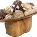 Decorative Bowl for Tabletop Decor, Live Edge Serving Tray with Base, Home Centerpiece Decor, Teak Wood