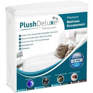 PlushDeluxe Twin Size Premium Mattress Encasement - Zippered Waterproof, Bedbug Proof Design, 6-Sided Protection - Hypoallergenic Cotton Terry Fabric 12-15" Depth