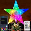 7.6" Christmas Tree Topper Star, RGB LED Lighted Star Tree Top w/Remote Control&APP, Scene Mode, DIY, Dimmable, Timer, Multicolour Lighted Treetop for Xmas Trees Holiday Party Gift Decorations