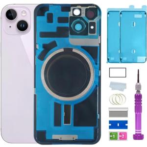 14 Back Glass Replacement for iPhone 14 Back Glass (6.1 Inches) with Pre-Installed Plate + Camera Frame + Lens + Reparing Tools (Purple)