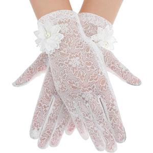 1 Pair Lace Gloves, White Lace Gloves Tea Party Summer Sun Uv Protection Screentouch Elegant Laces Glove for Tea Party Wedding Opera Evening Prom