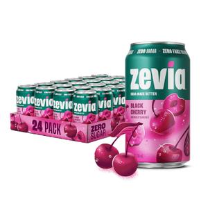  Zevia Zero Sugar Soda, Black Cherry, 12 oz Cans (24-Pack) Naturally Sweetened, Non-GMO Project Verified, Gluten-Free, Vegan, BBD 06/19/2027