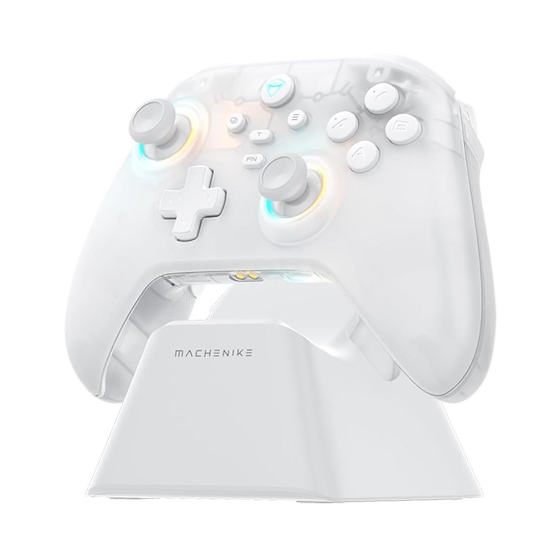 Machenike G3V2 Bluetooth Controller for Pc/Switch/Ios/Android, Hall Effect Joysticks, RGB Lighting Gaming Controller,2 Programmable Buttons,1000mah Battery With Charging Station, White