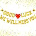 Good Luck We Will Miss You Gold Letter Balloons, Large 16 Inch Aluminum Balloons with Star&Red Heart Retirement Party Decoration for Coworker Leaving Farewell Going Away Goodbye Graduation Party Favor