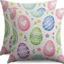 Easter Egg Pillow Covers 18x18 Inch Set of 2 Spring Cute Colorful Eggs Flowers Holiday Decorative Throw Pillowcases Outdoor Seasonal Farmhouse Cushion Cases Decor for Sofa Couch Bed