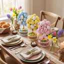 Novabright 6 Pcs Easter Egg Topiary Trees 8.8 Inch Decorative Spring Egg Trees with Picket Fence Pots, Pastel Colorful Easter Tabletop Centerpieces for Tiered Tray, Mantle, Holiday Gift