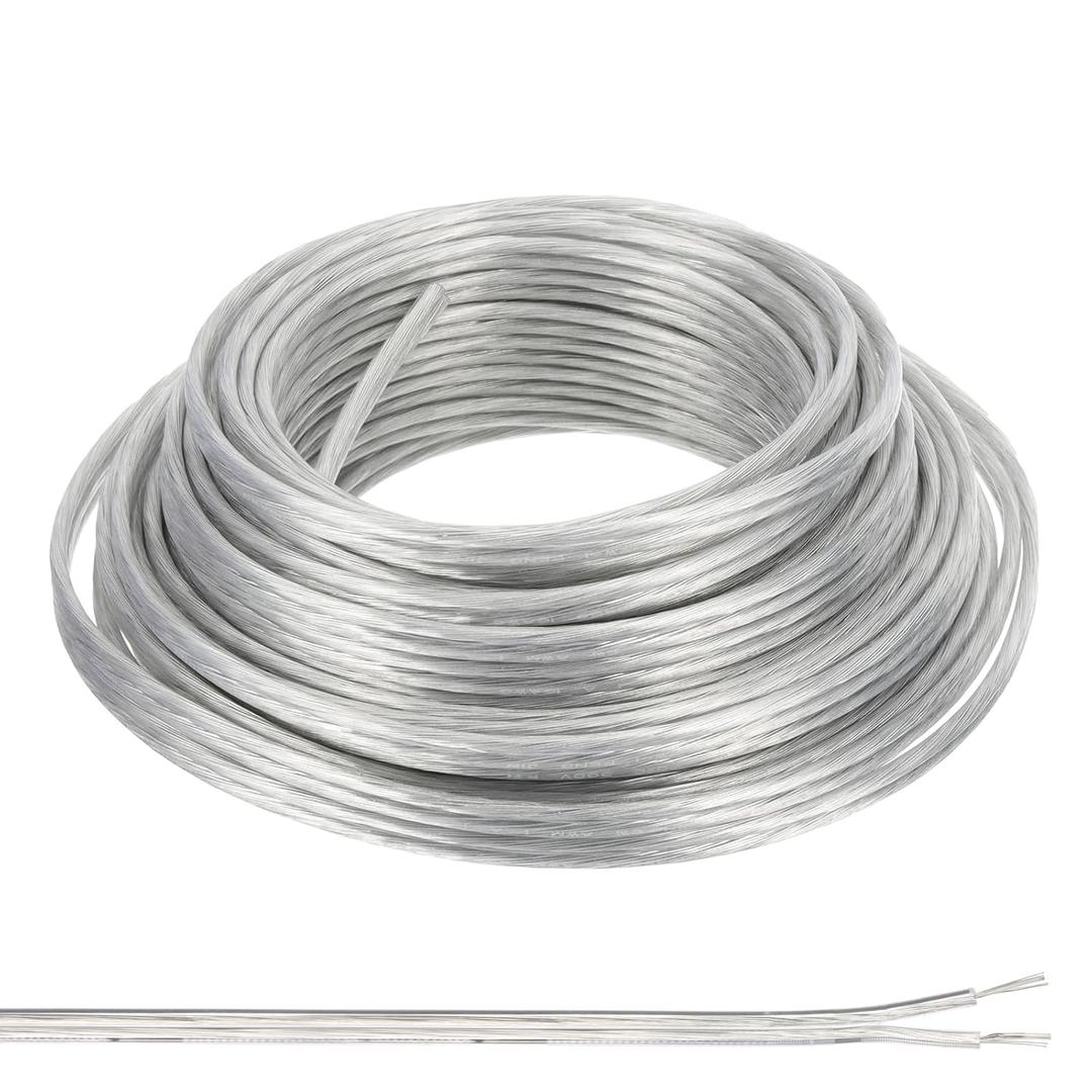 PATIKIL 49.2Ft 16/2 PVC Covered Copper Wire, 300V Soft Speaker Wire Insulated Heat Resistant Electronical Flexible Cable for LED Light Strip Audio Speaker Sound System, Clear, UL Listed (Silver)