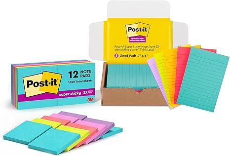 Post-it Super Sticky Notes, 3x3 in & 4x6 in, 17 Pads