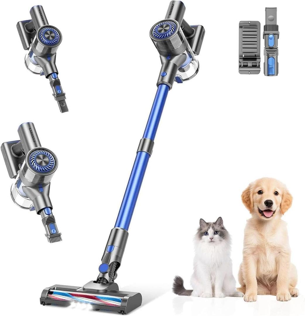 Cordless Vacuum Cleaner,Vacuum Cleaners for Home with Super Suction,Lightweight Stick Vacuum with 35 Mins Runtime,Rechargeable Cordless Vacuum for Carpet, Tile, Pet Hair, Hardwood Floors(Blue)