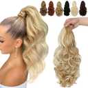 FELENDY 15" Ponytail Extension Drawstring Curly Wavy Ponytail Extensions Clip in Long Pony Tails Hair Cute Synthetic Piece for Women Ash Blonde Mix Bleach Blonde (15 Inch (Pack of 1))