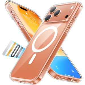 TORRAS Stronger Magnetic Shockproof for iPhone 17 Pro Case, Compatible with MagSafe, Military-Grade Drop Protection, Camera Control, DIY Button, Slim Clear Phone Case for iPhone 17 Pro, Clear