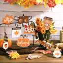 Chunful 30 Pcs Fall Thanksgiving Ornaments for Small Tree Decoration Wood Mini Autumn Pumpkin Gnome Maple Leaf Truck Cutouts Hanging Vintage Halloween Sign Yellow Orange Brown for Harvest Party