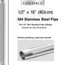 GeilSpace 1/2" x 16" Stainless Steel Pipe, 304 Pipe Nipple Fits Standard 1/2 Inch Threaded Pipes and Fittings, DIY Industrial Metal tube (2 PCS)