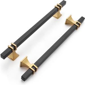 Haliwu 10 Pack Black and Gold Cabinet Pulls, 6-5/16 inch Kitchen Handles, Square Dresser Drawer Hardware