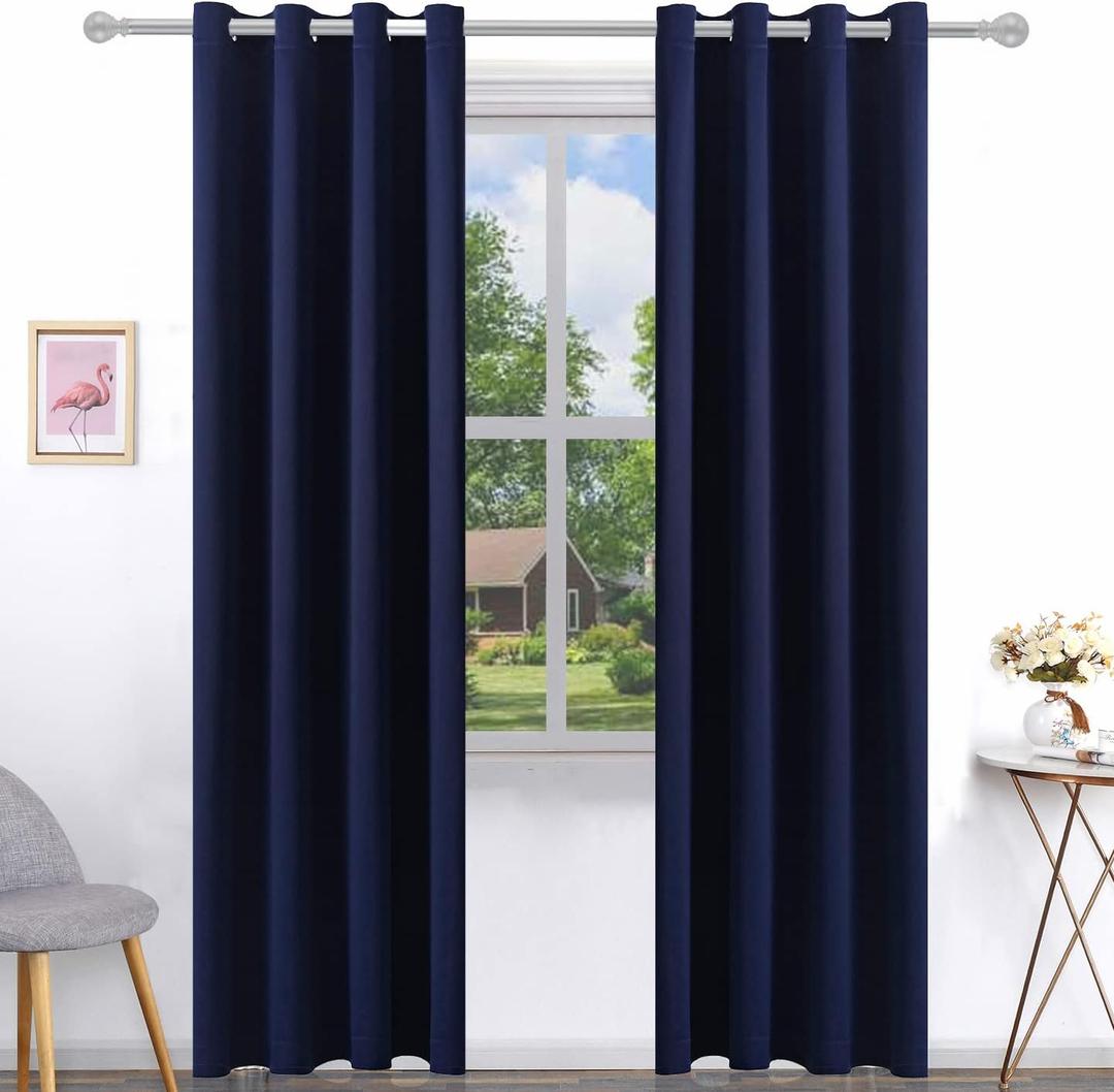 Pickluc Deep Navy Blackout Curtains 96 Inch Length 2 Panel Set, Solid Grommet Drapes for Bedroom or Living Room, Light Blocking and Thermal Insulated, 52W x 96L