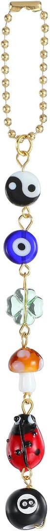 Ptwola Evil Eye Car Hanging Ornament Good Lucky Days Charm 8 Ball Mushroom Four-Leaf Ladybug Yin Yang Symbo Rear View Mirror Pendant Cute Boho Car Accessories Decorations for Keychain Cellphone