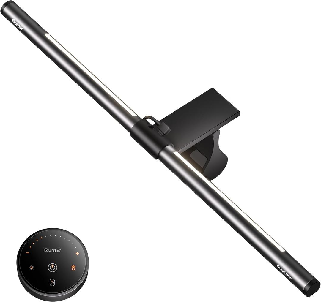 Quntis Monitor Light Bar with Remote, 20.1'' Dual Light Screen Light Bar, Sliding Weighted Clip Fit for All Screens, Adjustable Stepless Dimming, Eye Caring No Glare Gaming Work Desk Lamp, Gray