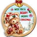 Bear Christmas Ornaments, Bear and Snow Woodland Decoration, Woodland Animals Wooden Hanging Ornaments for Christmas Tree, Keepsake Gifts for Bears Lovers, Men, Women, Wish You A Beary Merry Christmas