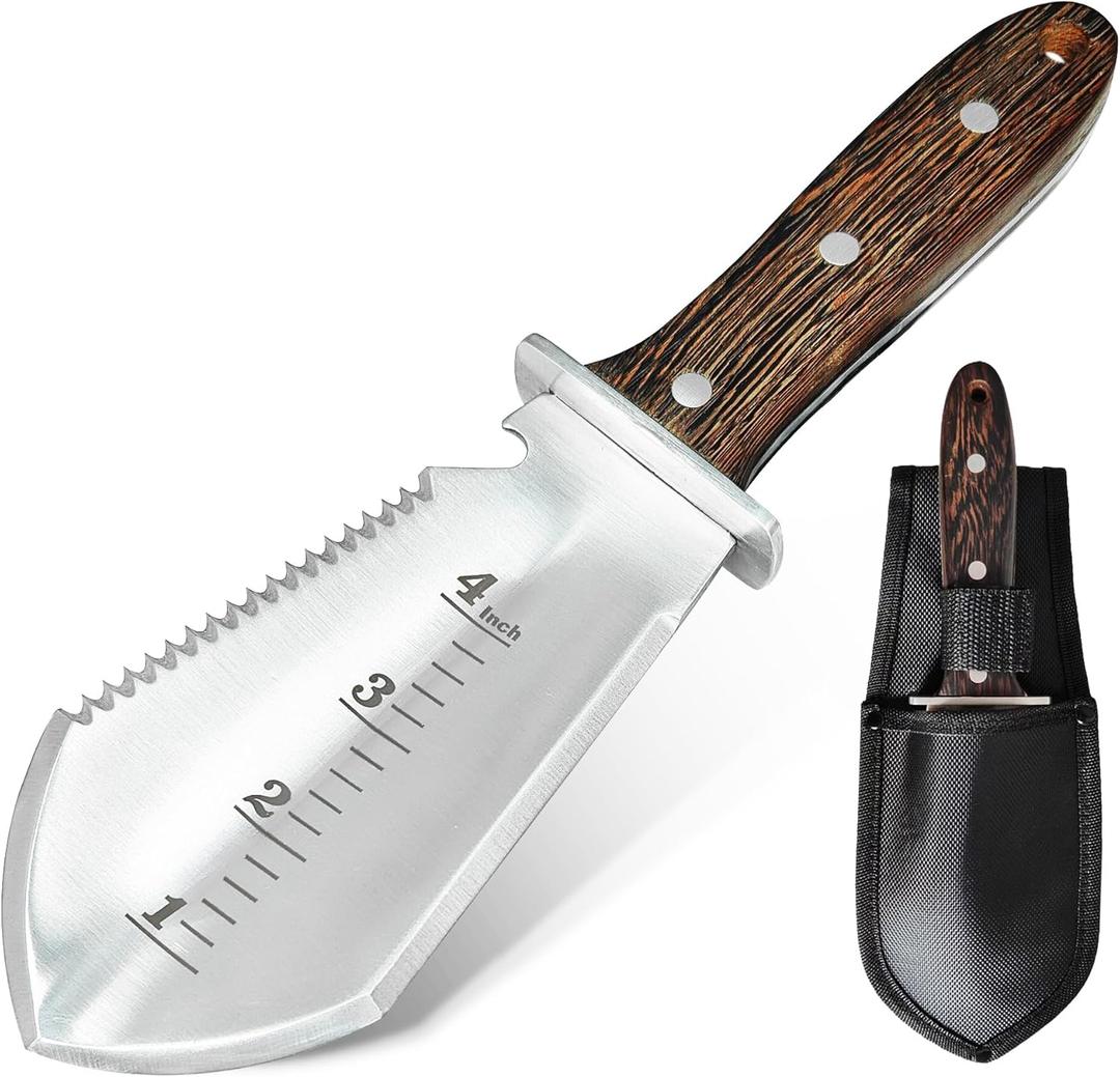 4-in-1 Hori Hori Garden Knife Heavy-Duty Small Gardening Trowel, for Quick Digging, Cutting, Weeding