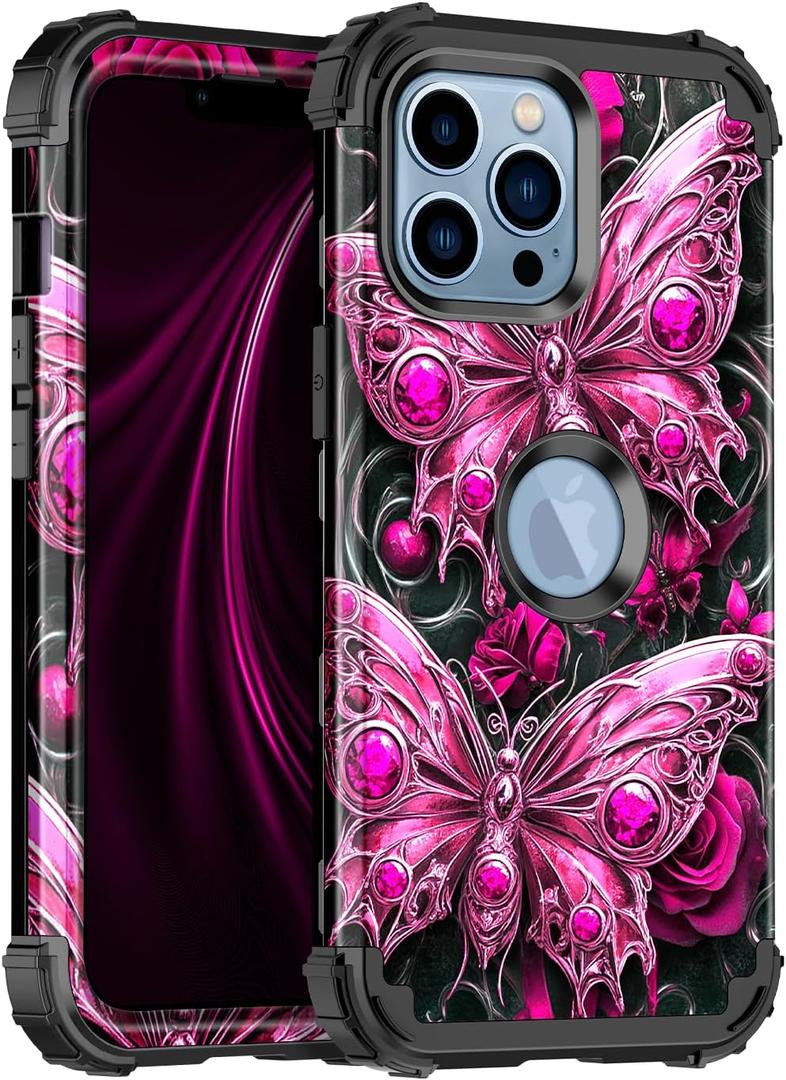 Miqala for iPhone 13 Pro Max Case,Glow in The Dark Three Layer Heavy Duty Shockproof Full Body Protection Hard Plastic Bumper+Soft Silicone Case for Apple iPhone 13 Pro Max 6.7 inch,Black/Red